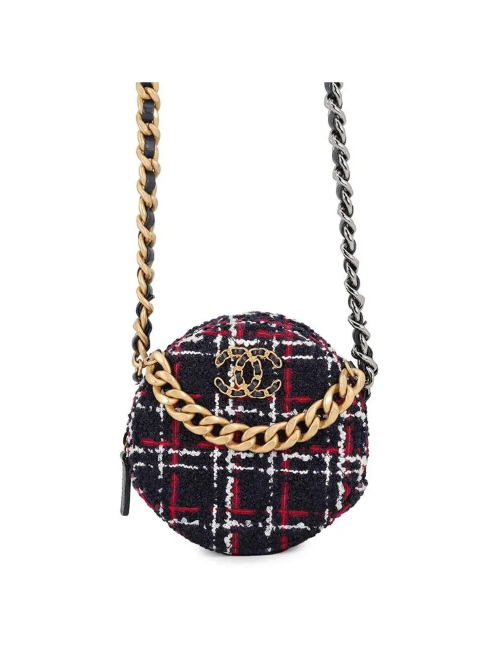 Chanel Chain Shoulder Bag 19 Quilted CC Logo Tweed